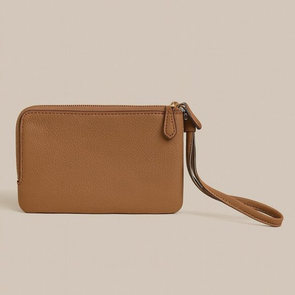 Coach Double Corner Zip Wristlet – Pebble Leather in Saddle - No Callouts - Picture 3 of 6